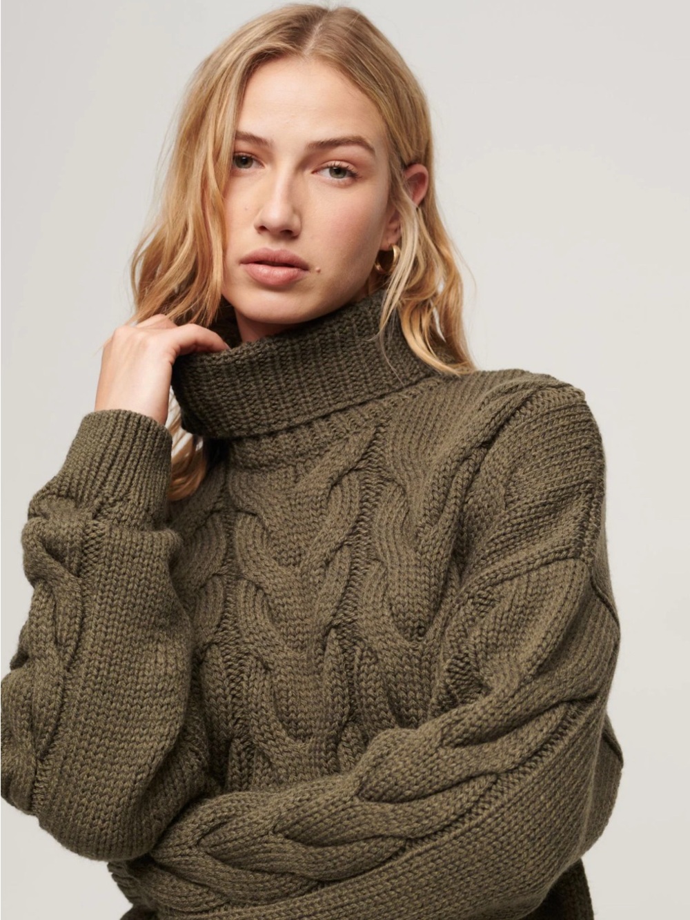moon & madison Olive Cable Knit Turtleneck Sweater